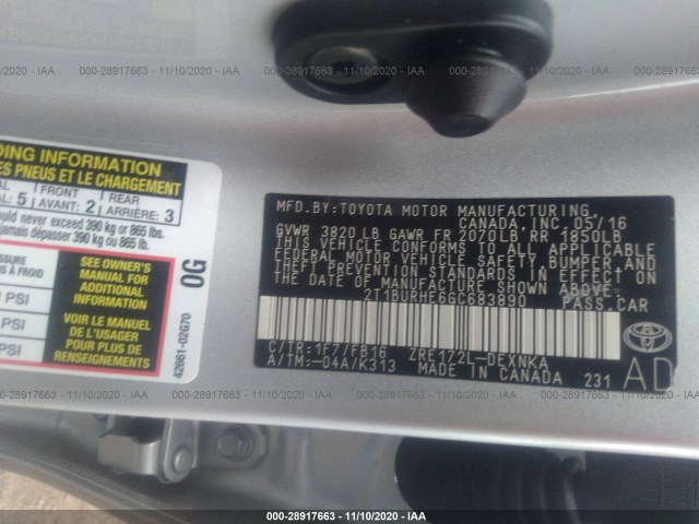 Photo 8 VIN: 2T1BURHE6GC683890 - TOYOTA COROLLA 