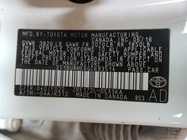 Photo 9 VIN: 2T1BURHE6GC693514 - TOYOTA COROLLA L 