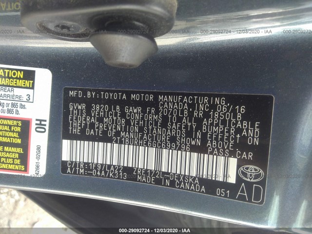 Photo 8 VIN: 2T1BURHE6GC699796 - TOYOTA COROLLA 