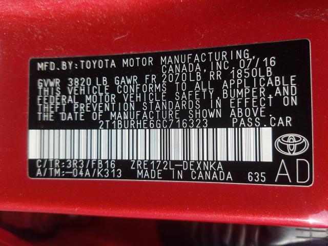 Photo 9 VIN: 2T1BURHE6GC716323 - TOYOTA COROLLA L 