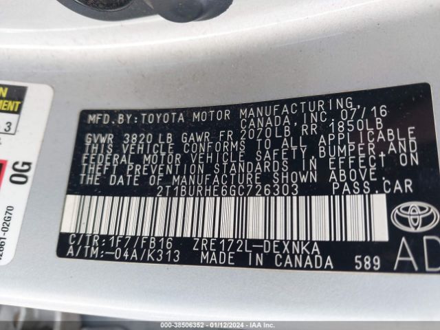 Photo 8 VIN: 2T1BURHE6GC726303 - TOYOTA COROLLA 