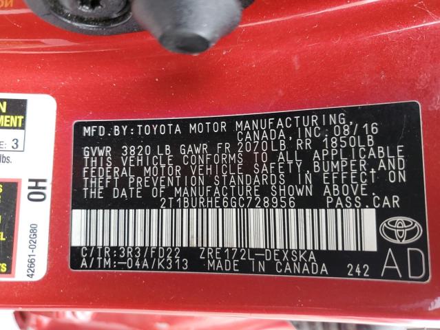 Photo 12 VIN: 2T1BURHE6GC728956 - TOYOTA COROLLA 