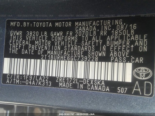 Photo 8 VIN: 2T1BURHE6GC739228 - TOYOTA COROLLA 