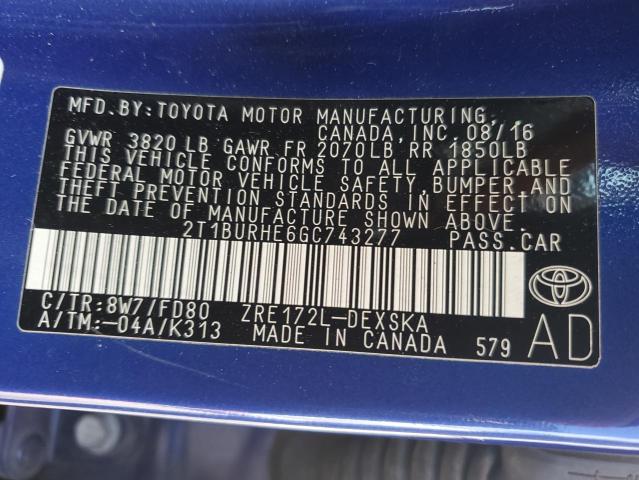 Photo 12 VIN: 2T1BURHE6GC743277 - TOYOTA COROLLA L 