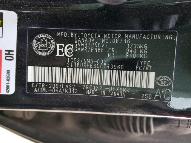 Photo 9 VIN: 2T1BURHE6GC743960 - TOYOTA COROLLA L 