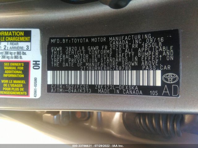 Photo 8 VIN: 2T1BURHE6HC768780 - TOYOTA COROLLA 