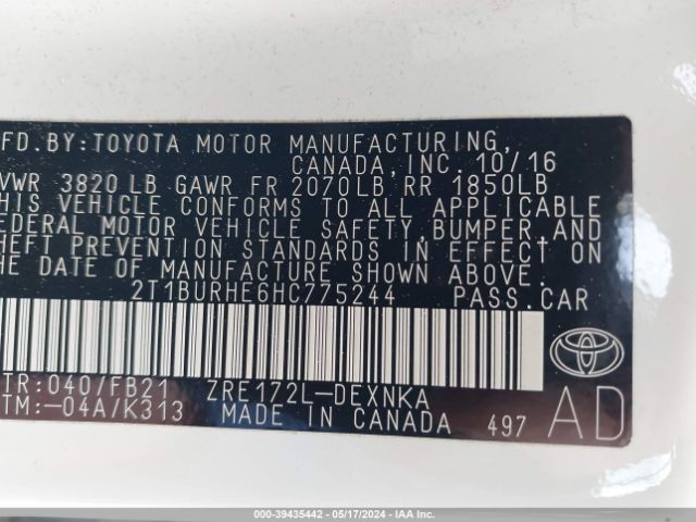 Photo 8 VIN: 2T1BURHE6HC775244 - TOYOTA COROLLA 