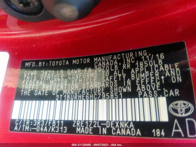 Photo 8 VIN: 2T1BURHE6HC795851 - TOYOTA COROLLA 