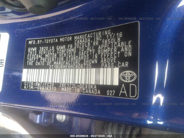 Photo 8 VIN: 2T1BURHE6HC806735 - TOYOTA COROLLA 