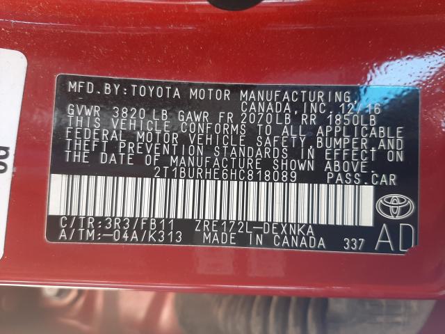 Photo 9 VIN: 2T1BURHE6HC818089 - TOYOTA COROLLA L 