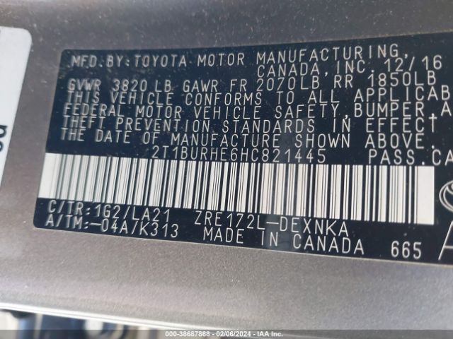 Photo 8 VIN: 2T1BURHE6HC821445 - TOYOTA COROLLA 