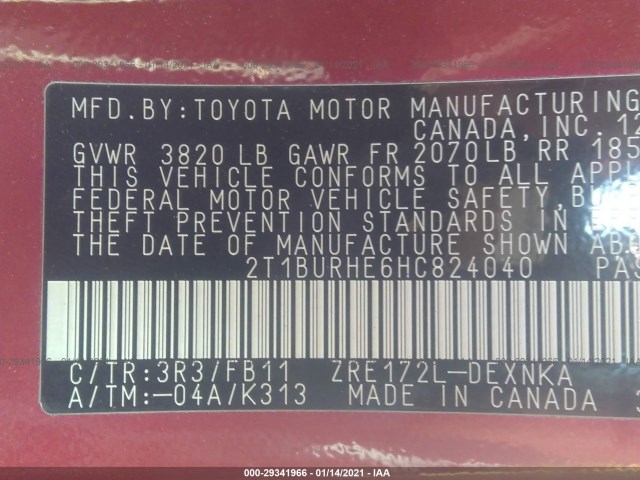 Photo 8 VIN: 2T1BURHE6HC824040 - TOYOTA COROLLA 