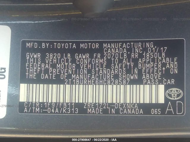 Photo 8 VIN: 2T1BURHE6HC828587 - TOYOTA COROLLA 