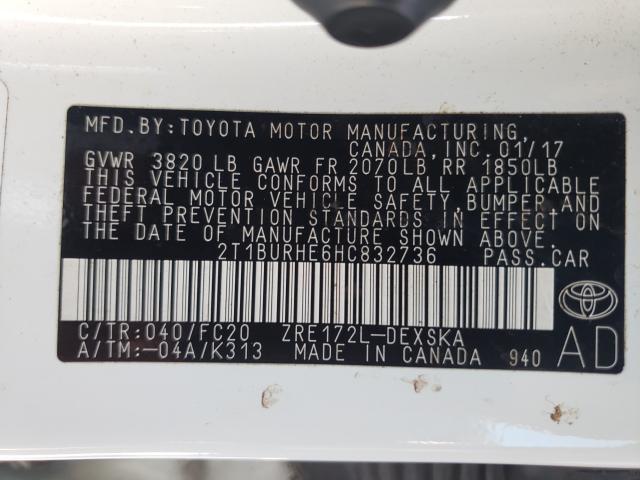 Photo 9 VIN: 2T1BURHE6HC832736 - TOYOTA COROLLA L 