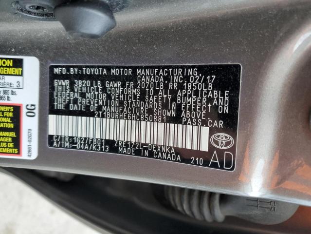 Photo 12 VIN: 2T1BURHE6HC850881 - TOYOTA COROLLA 