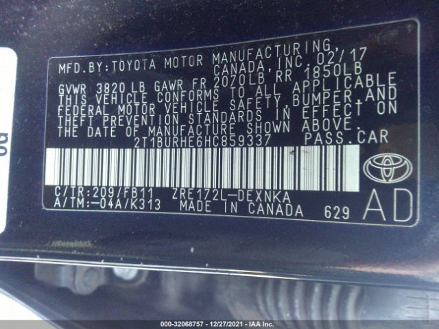 Photo 8 VIN: 2T1BURHE6HC859337 - TOYOTA COROLLA 