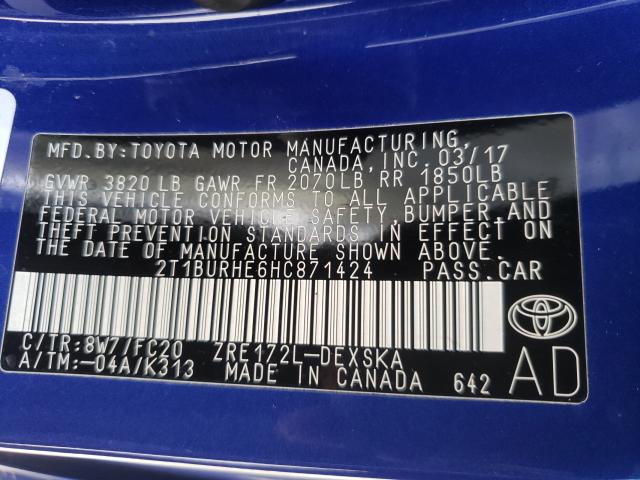 Photo 9 VIN: 2T1BURHE6HC871424 - TOYOTA COROLLA L 