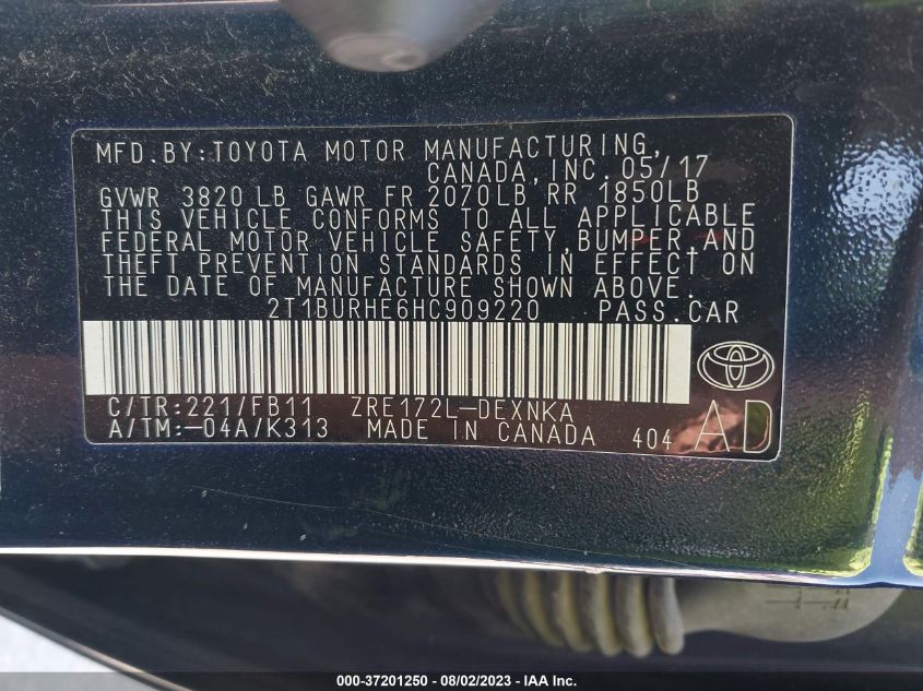 Photo 8 VIN: 2T1BURHE6HC909220 - TOYOTA COROLLA 