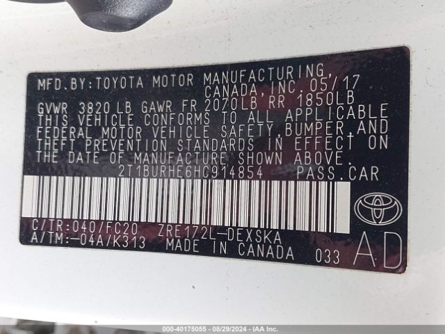 Photo 8 VIN: 2T1BURHE6HC914854 - TOYOTA COROLLA 