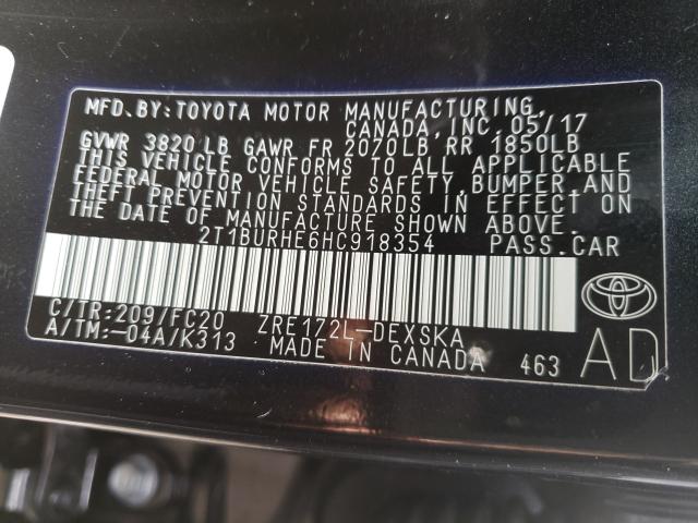 Photo 9 VIN: 2T1BURHE6HC918354 - TOYOTA COROLLA L 