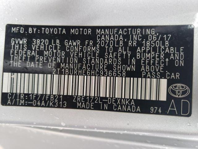 Photo 9 VIN: 2T1BURHE6HC936658 - TOYOTA COROLLA L 