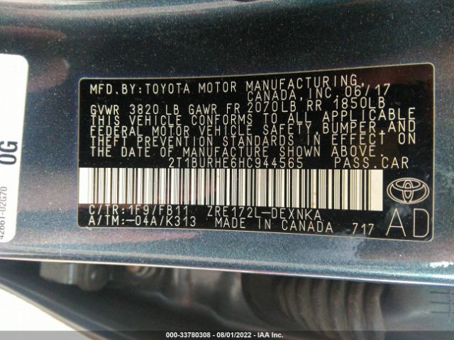 Photo 8 VIN: 2T1BURHE6HC944565 - TOYOTA COROLLA 