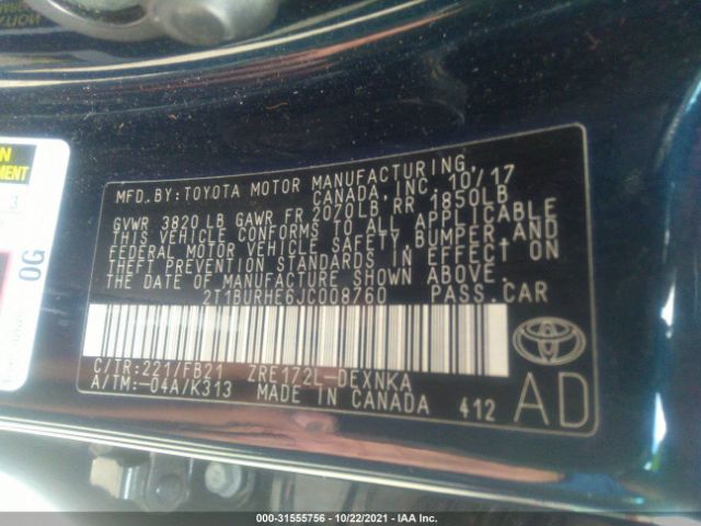 Photo 8 VIN: 2T1BURHE6JC008760 - TOYOTA COROLLA 