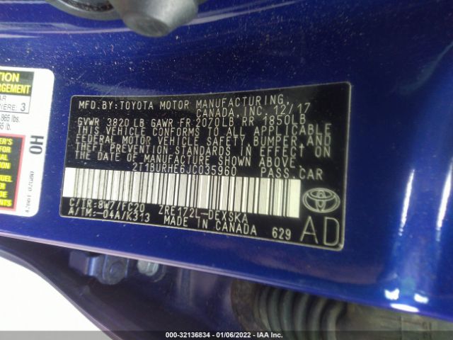 Photo 8 VIN: 2T1BURHE6JC035960 - TOYOTA COROLLA 