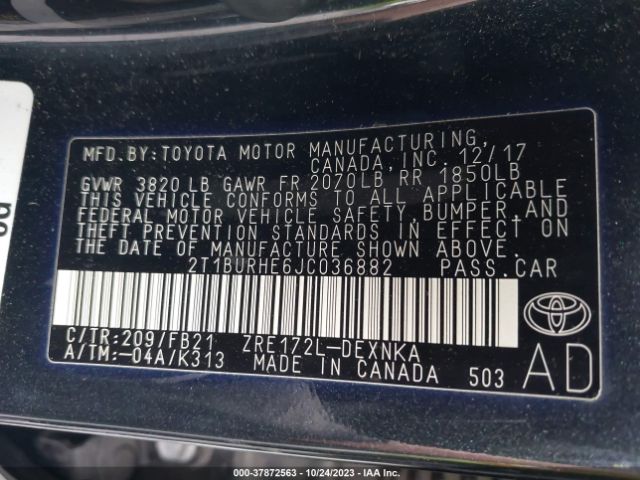 Photo 8 VIN: 2T1BURHE6JC036882 - TOYOTA COROLLA 