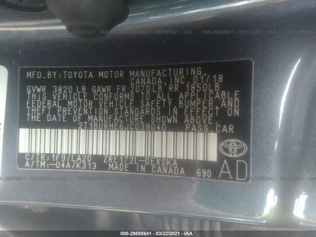 Photo 8 VIN: 2T1BURHE6JC039040 - TOYOTA COROLLA 