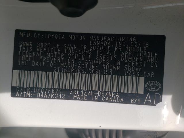 Photo 9 VIN: 2T1BURHE6JC060051 - TOYOTA COROLLA L 