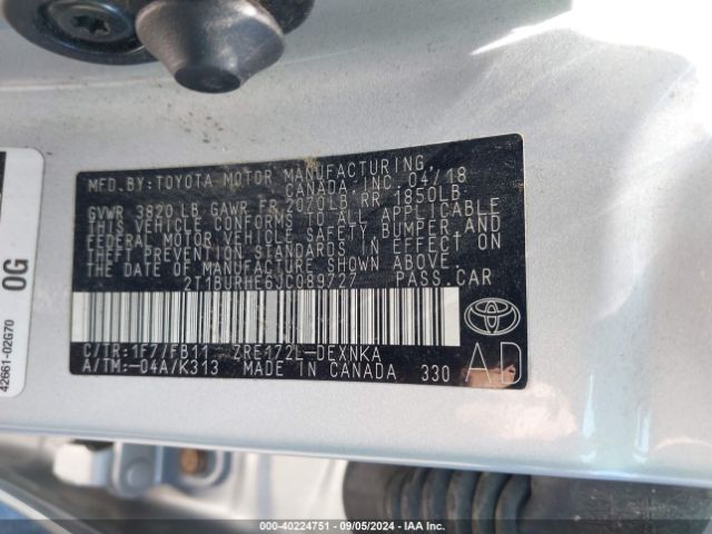 Photo 8 VIN: 2T1BURHE6JC089727 - TOYOTA COROLLA 