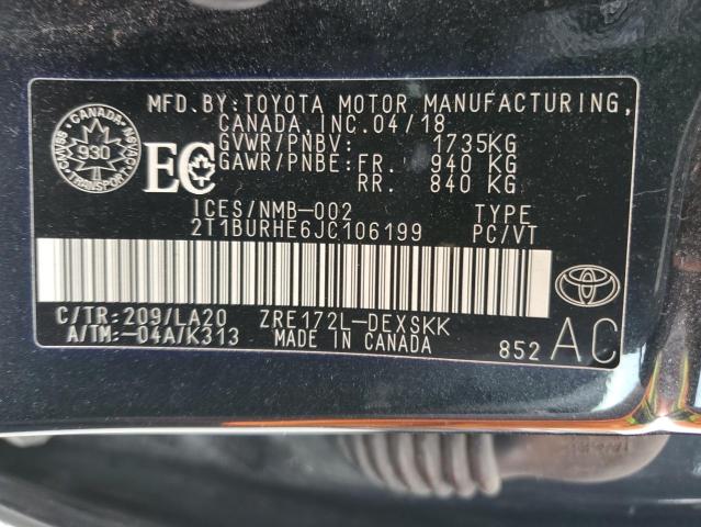 Photo 12 VIN: 2T1BURHE6JC106199 - TOYOTA COROLLA L 