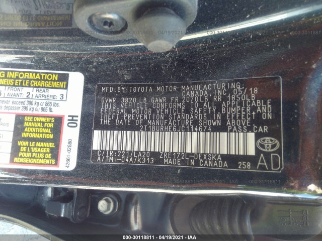 Photo 8 VIN: 2T1BURHE6JC114674 - TOYOTA COROLLA 