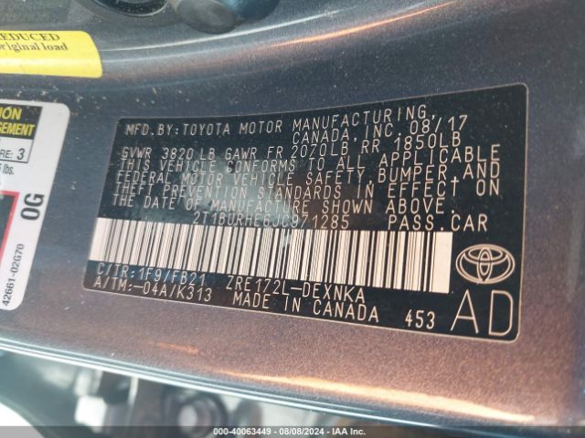 Photo 8 VIN: 2T1BURHE6JC971285 - TOYOTA COROLLA 