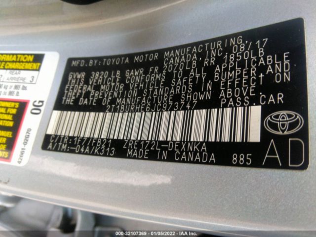 Photo 8 VIN: 2T1BURHE6JC973747 - TOYOTA COROLLA 