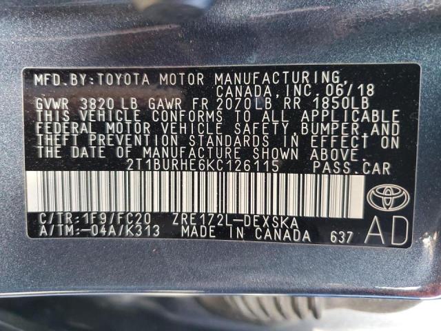 Photo 9 VIN: 2T1BURHE6KC126115 - TOYOTA COROLLA L 