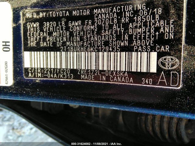 Photo 8 VIN: 2T1BURHE6KC129435 - TOYOTA COROLLA 