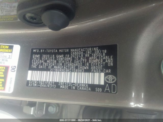 Photo 8 VIN: 2T1BURHE6KC158983 - TOYOTA COROLLA 