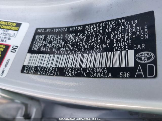 Photo 8 VIN: 2T1BURHE6KC204067 - TOYOTA COROLLA 