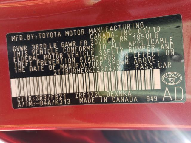 Photo 9 VIN: 2T1BURHE6KC228479 - TOYOTA COROLLA L 