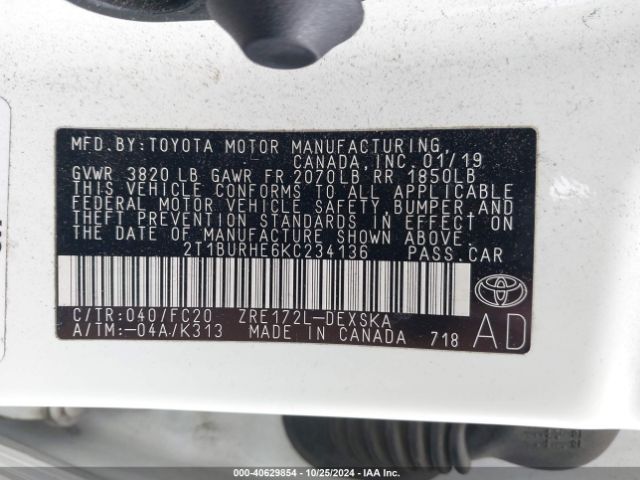 Photo 8 VIN: 2T1BURHE6KC234136 - TOYOTA COROLLA 