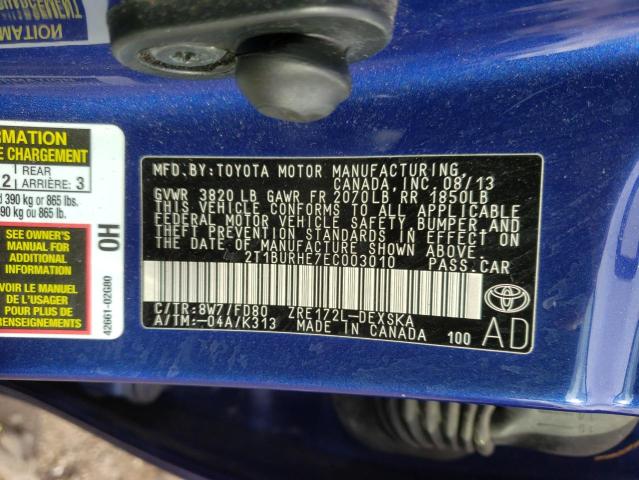 Photo 9 VIN: 2T1BURHE7EC003010 - TOYOTA COROLLA L 