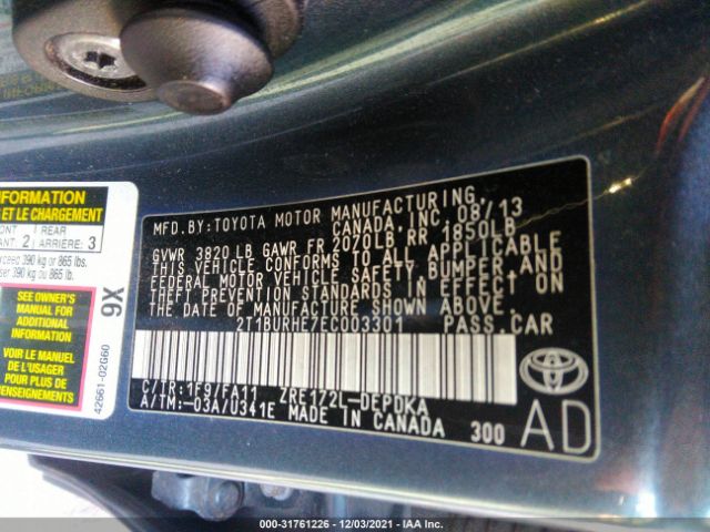 Photo 8 VIN: 2T1BURHE7EC003301 - TOYOTA COROLLA 