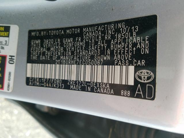 Photo 9 VIN: 2T1BURHE7EC050067 - TOYOTA COROLLA L 