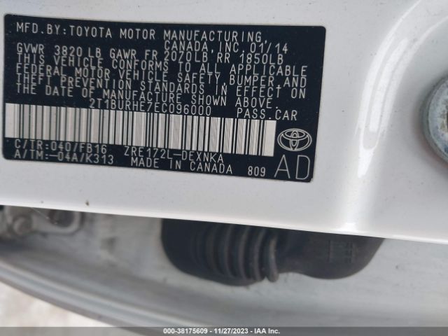 Photo 8 VIN: 2T1BURHE7EC096000 - TOYOTA COROLLA 