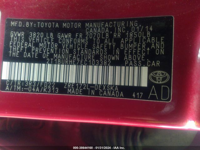 Photo 8 VIN: 2T1BURHE7EC103382 - TOYOTA COROLLA 