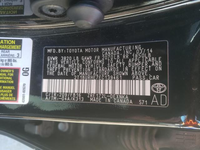 Photo 9 VIN: 2T1BURHE7EC139461 - TOYOTA COROLLA L 