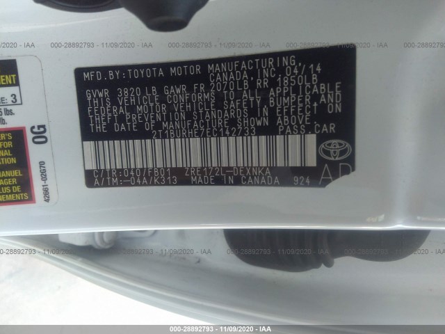 Photo 8 VIN: 2T1BURHE7EC142733 - TOYOTA COROLLA 