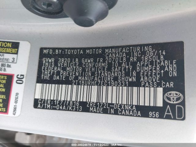 Photo 8 VIN: 2T1BURHE7EC190331 - TOYOTA COROLLA 